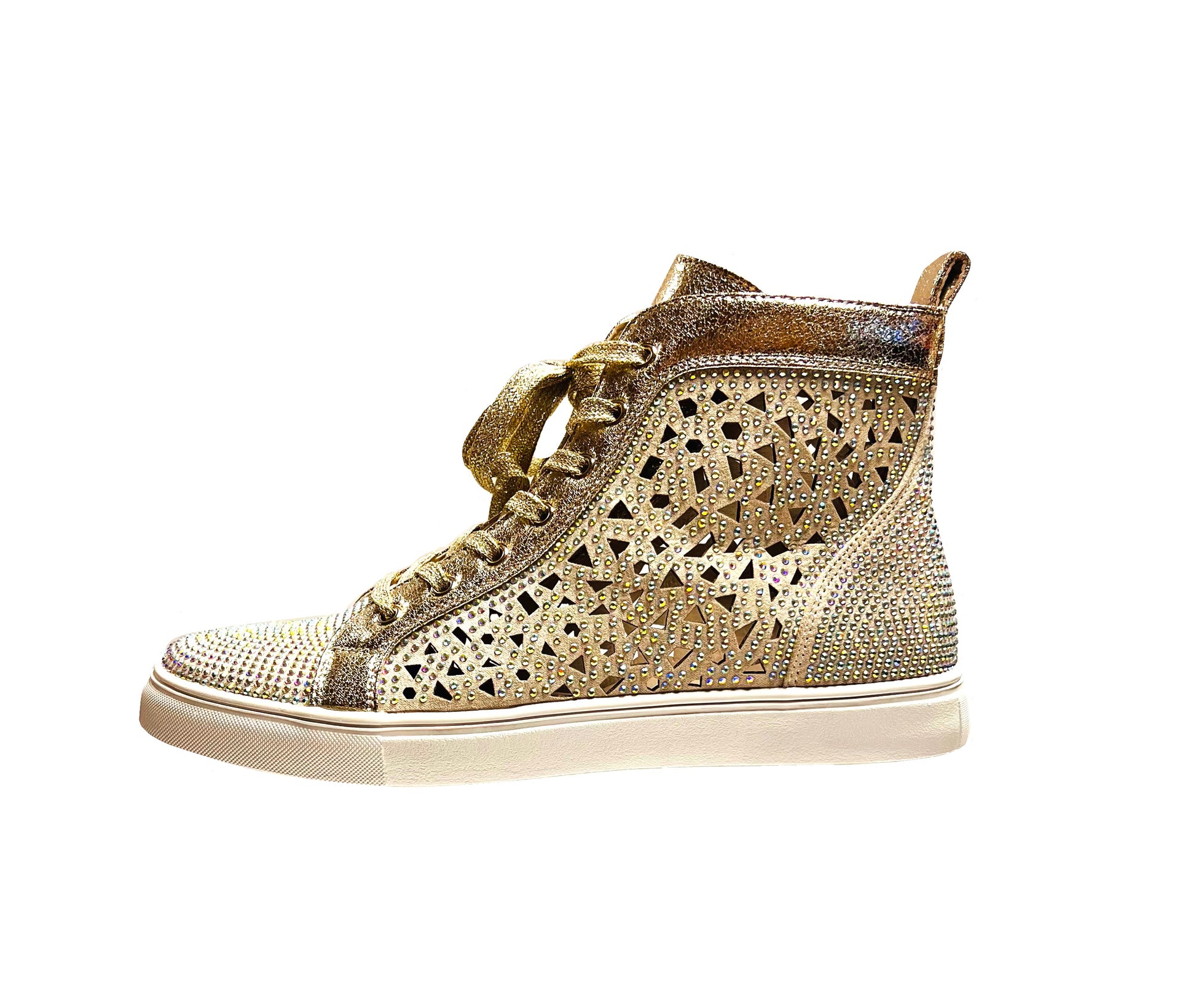 Lady Couture NEW YORK Laser Cut High Top Sneakers With Rhinestones - ninetyunion